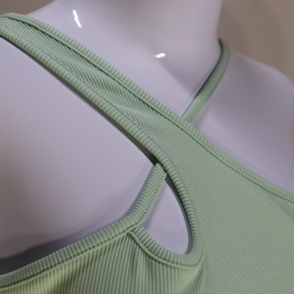 Shein Pastel Mint Vertical Ribbed Asymmetrical Neck Strappy Bodysuit, Large - Picture 5 of 10